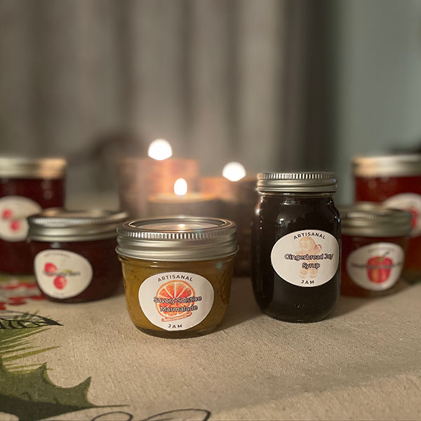 Jars of various jams and jellies from Pampam Fam Jam